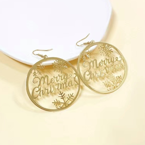 Gold Merry Christmas Earrings - Picture 5 of 7